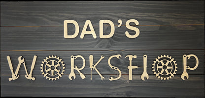 Personalized wood workshop sign with raised 3D lettering on a stained pine board for a garage or man cave – photo 6