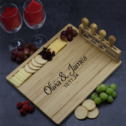 Custom Engraved Charcuterie Board and Utensil Set