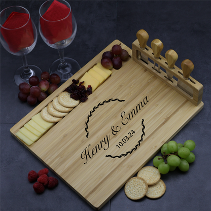 Custom Engraved Charcuterie Board and Utensil Set