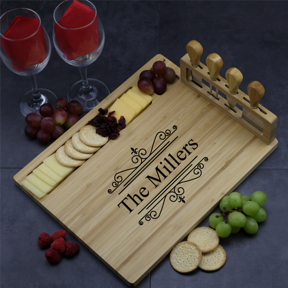 Custom Engraved Charcuterie Board and Utensil Set