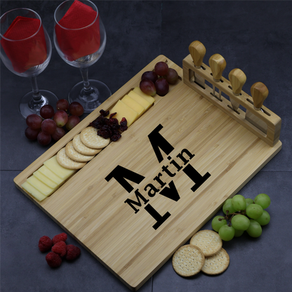 Custom Engraved Charcuterie Board and Utensil Set