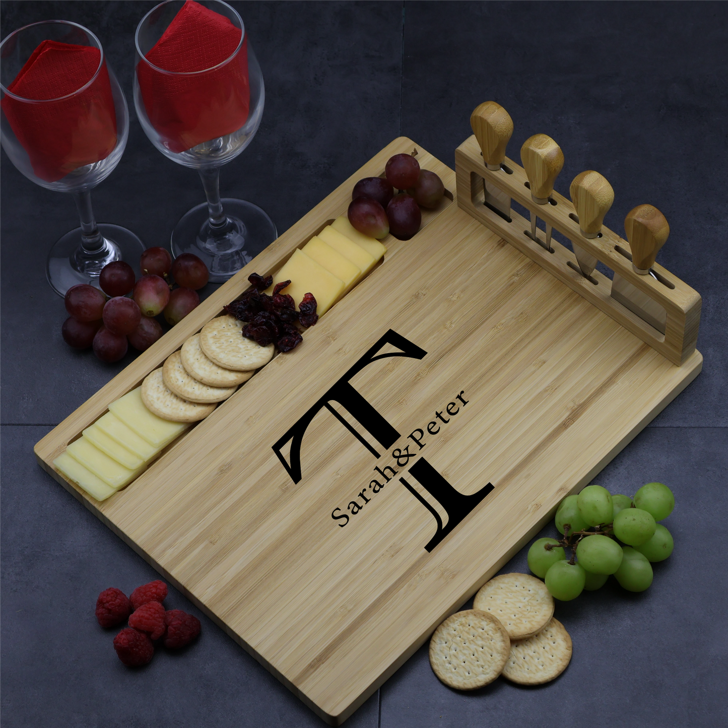 Custom Engraved Charcuterie Board and Utensil Set