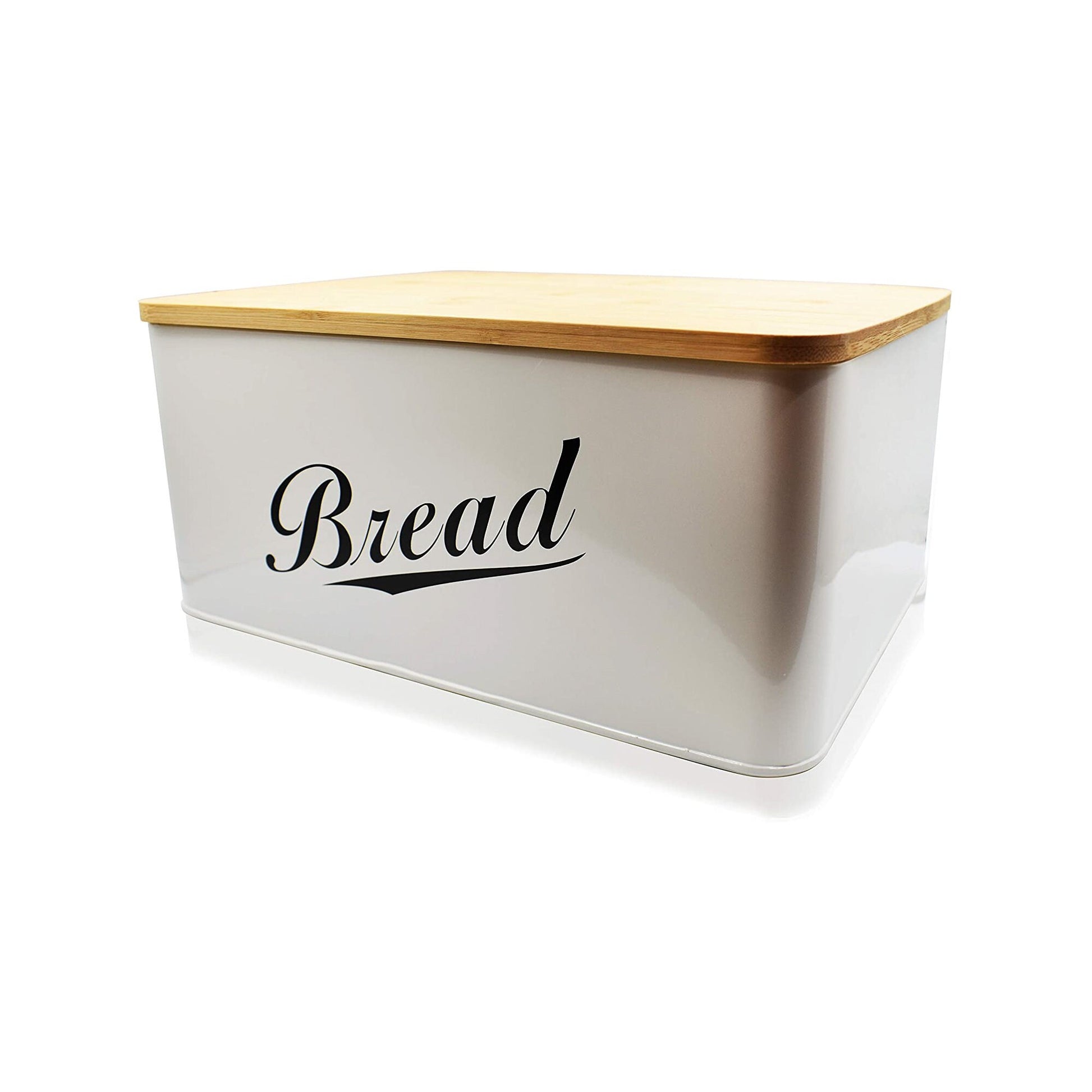 Personalized Modern Metal Bread Box with Bamboo Lid