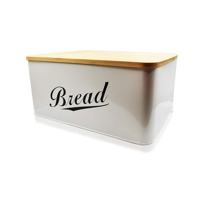 Personalized Modern Metal Bread Box with Bamboo Lid