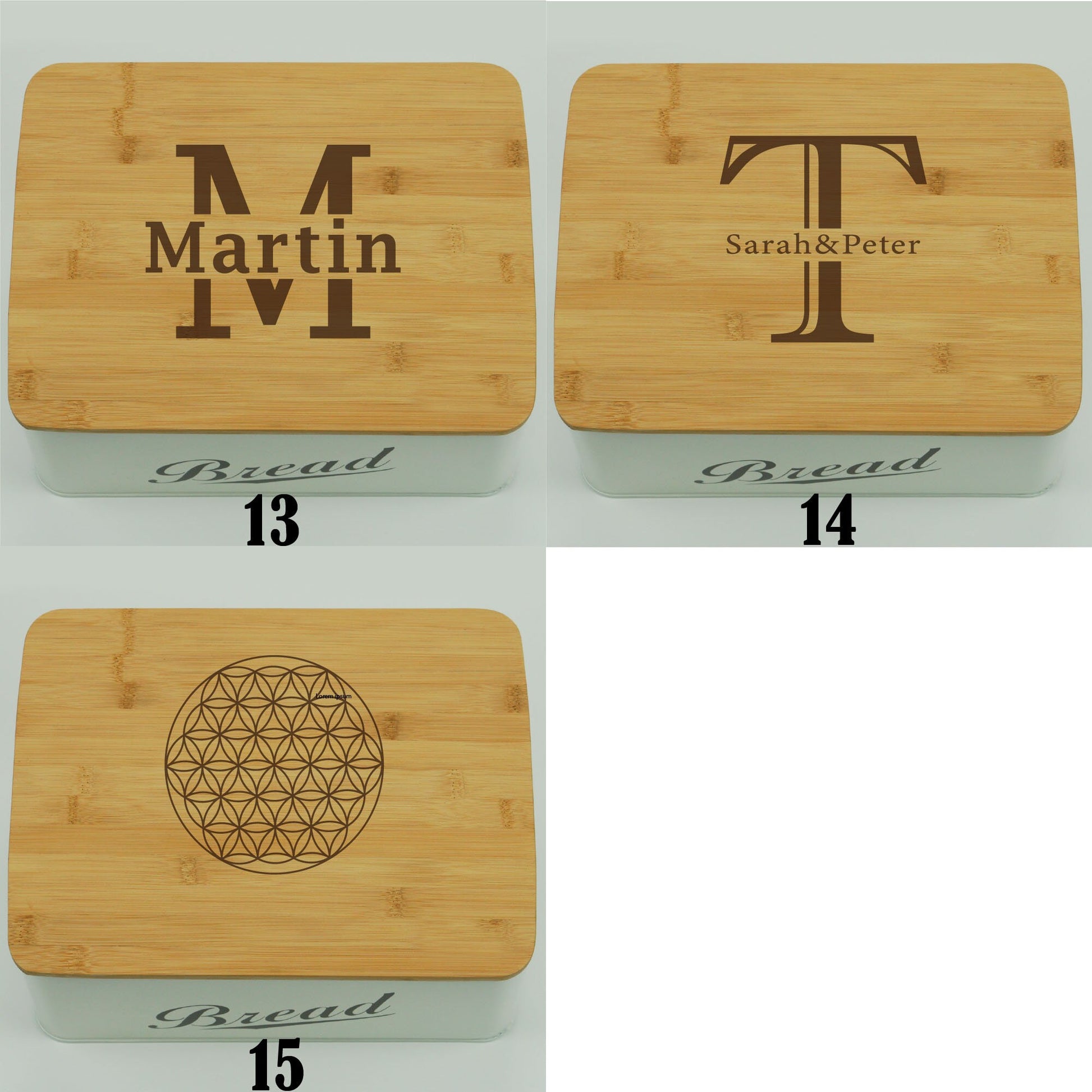 Personalized Modern Metal Bread Box with Bamboo Lid