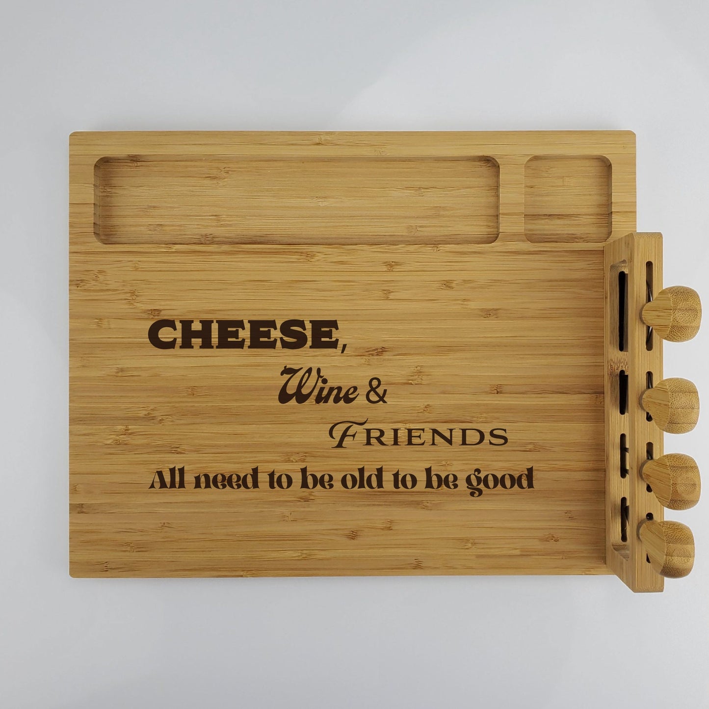 Personalized Bamboo Cheese Board Serving Tray and Knife Set Rectangular