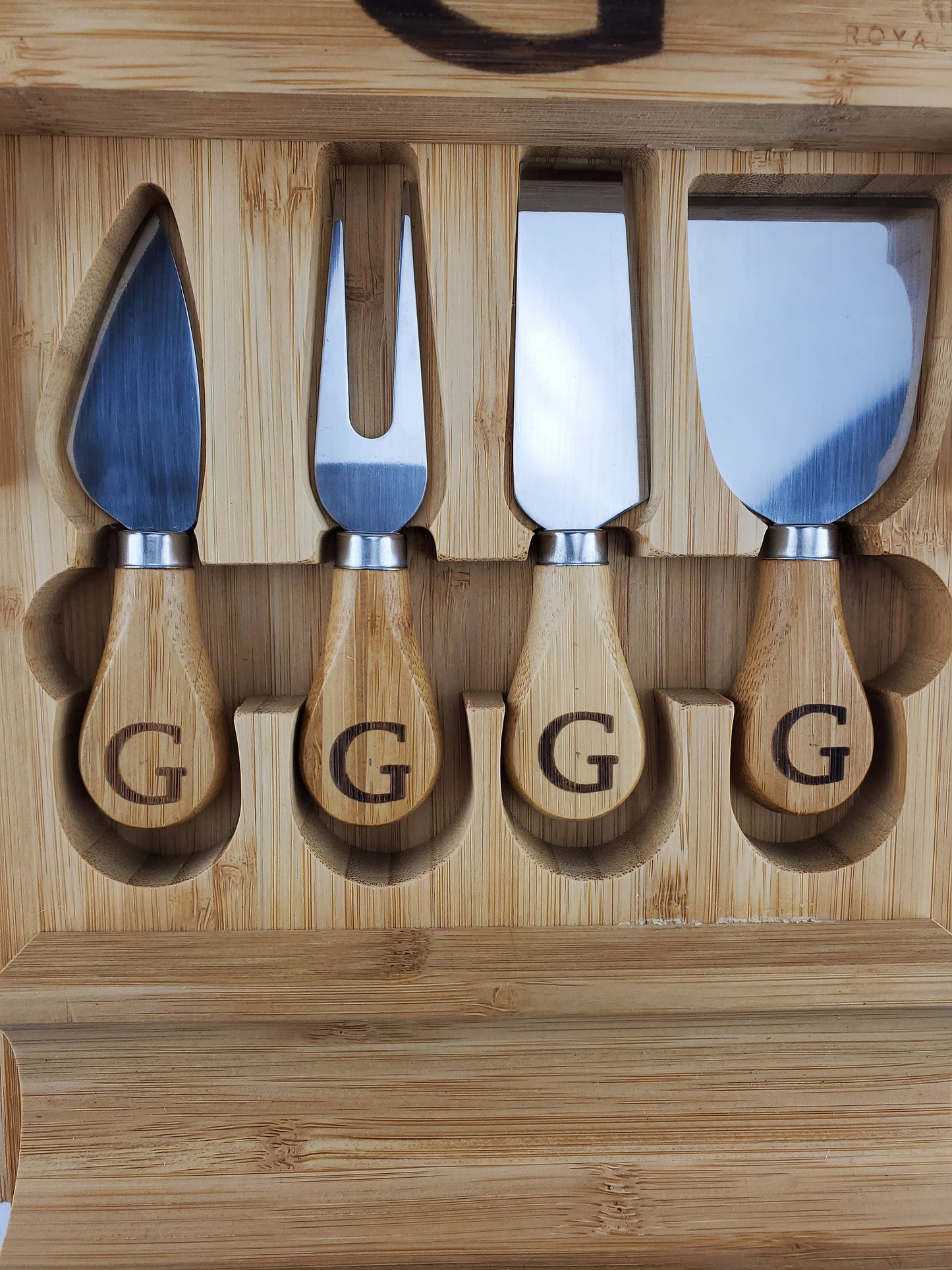 Personalized Bamboo Cheese Board Serving Tray and Knife Set