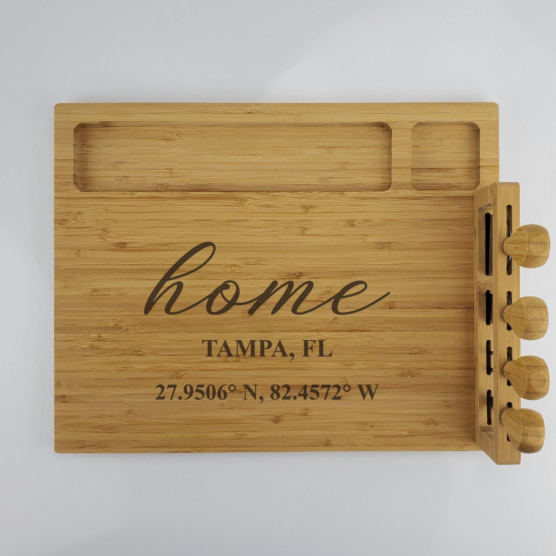 Personalized Bamboo Cheese Board Serving Tray and Knife Set