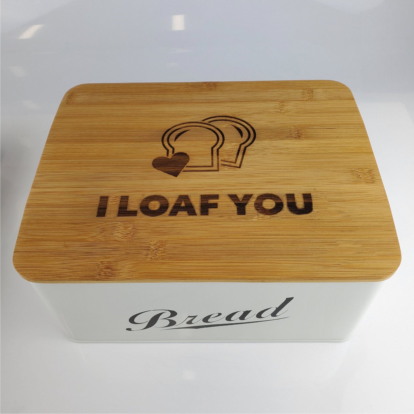 Personalized Modern Metal Bread Box with Bamboo Lid