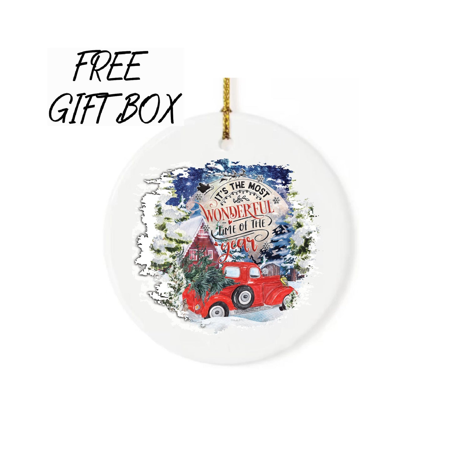 Custom Red Truck Christmas Ornament 2022