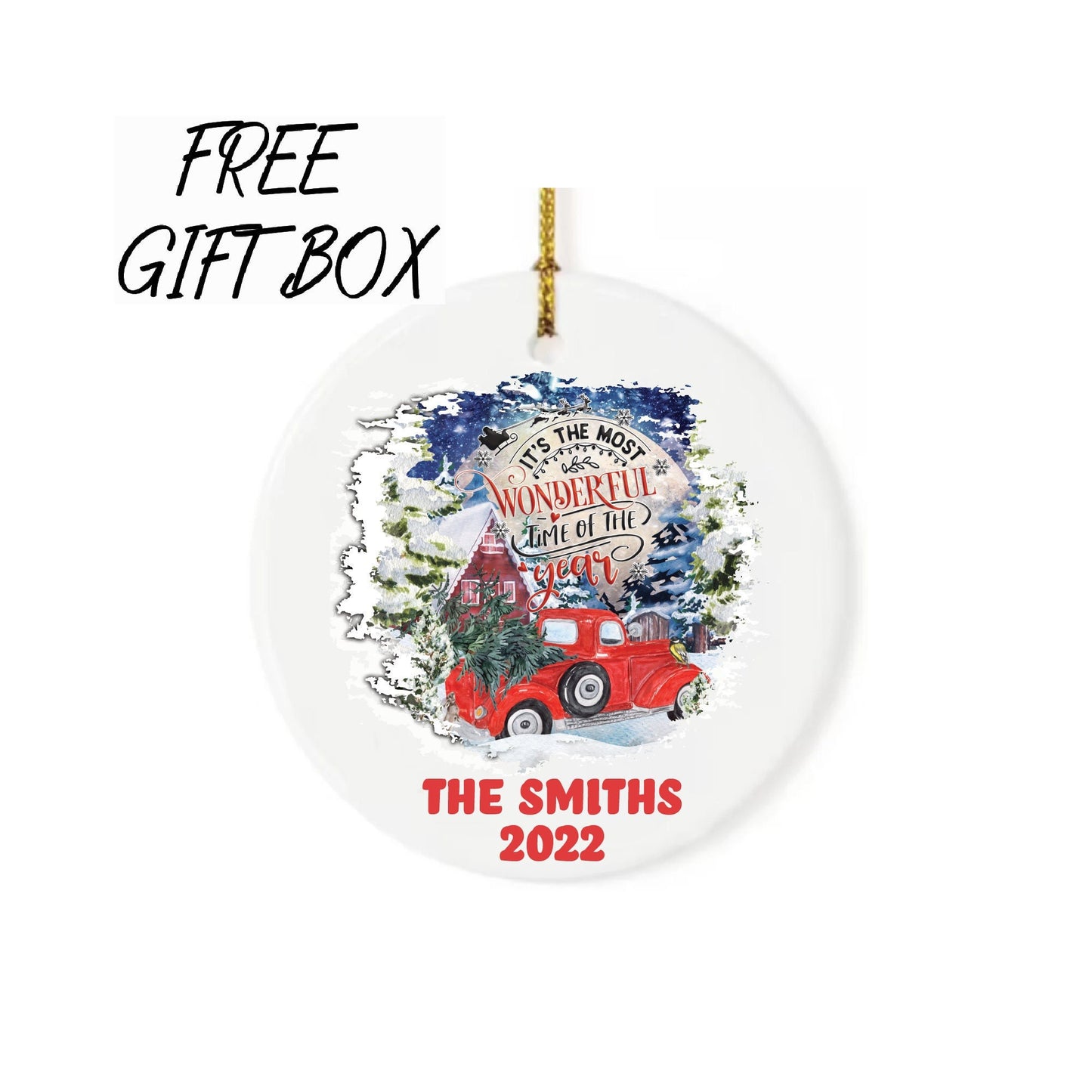 Custom Red Truck Christmas Ornament 2022