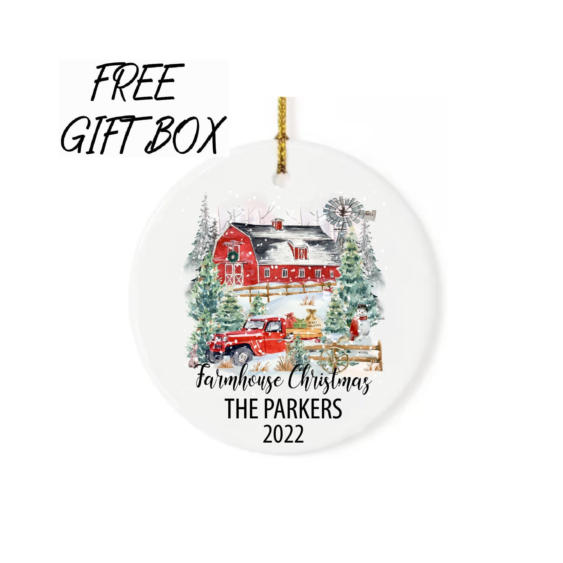 Custom Truck Christmas Ornament, Barn Scene Ornament