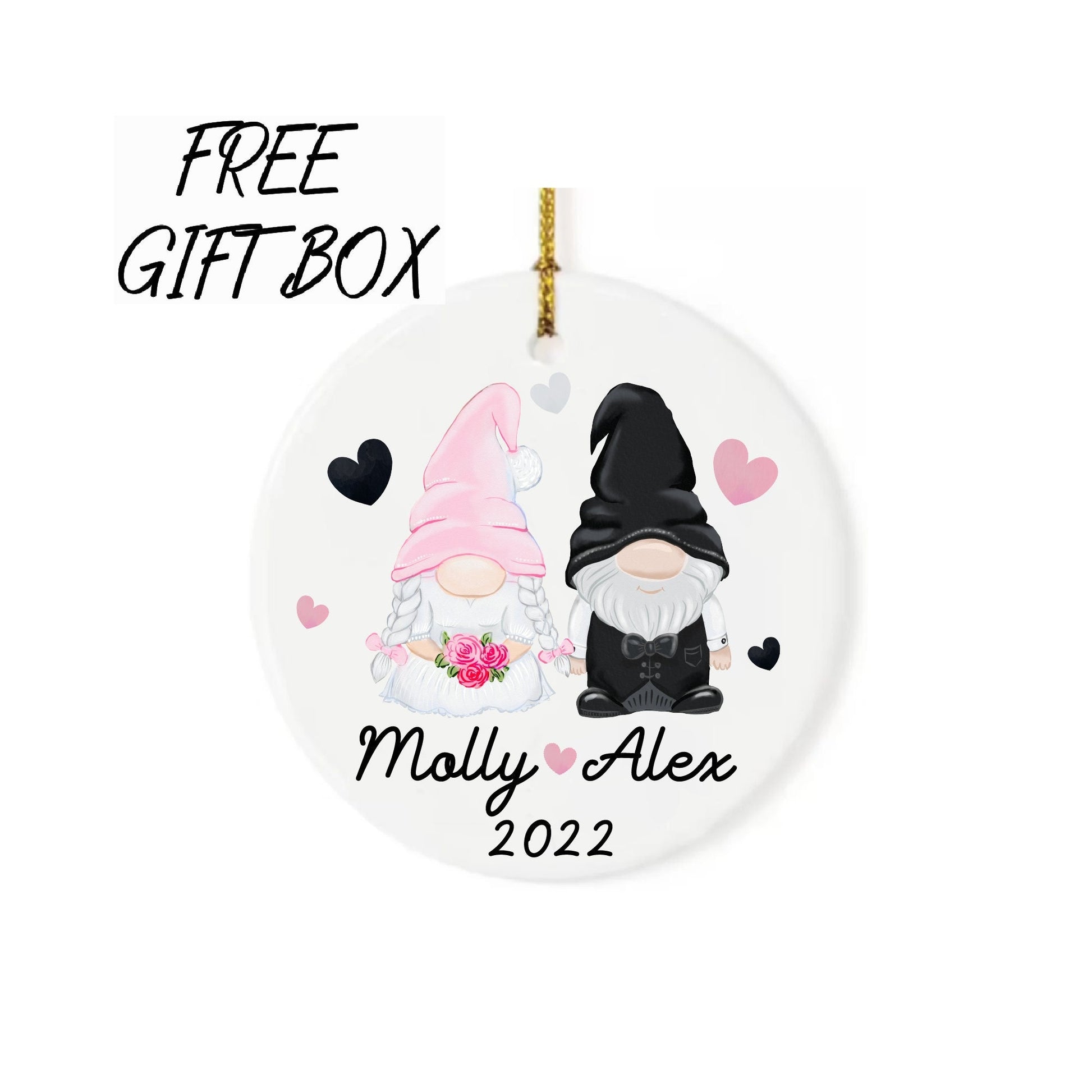 Personalized Gnome Bride Groom Wedding Christmas Ornament