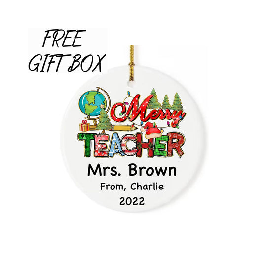 Personalized Merry Teacher Ceramic Ornament