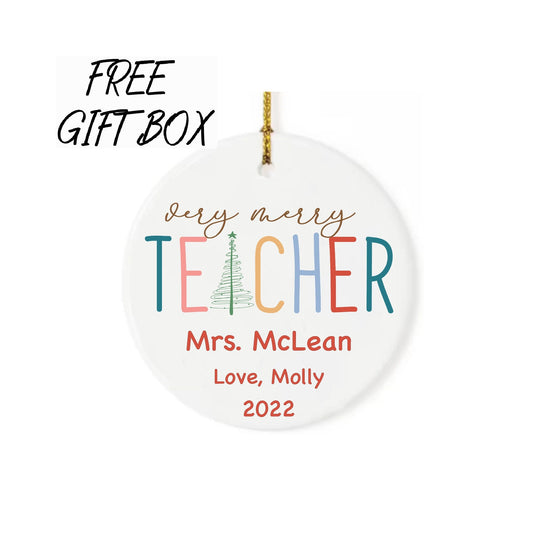 Personalized Teacher Very Merry Ceramic Ornament